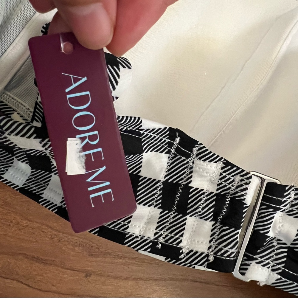 NWT ADORE ME 44D Vivien Contour Plus Underwire Bikini Top White Black Gingham - Picture 5 of 11